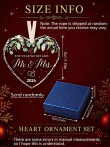 Gift Box Transparent Crystal Glass Ornament, Mr&Mrs Wedding Keepsake Pendant, Newlywed Couple Christmas Tree Hanging Decor, Valentine's Day Gift, Bridal Shower Party Favor, Anniversary And Mother's Day Newlywed Couple Gift - Heart-shaped Pendant Set - View 2