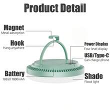 Rechargeable LED Camping Light, ABS Material, Wide-Angle Floodlight, Magnetic Hook, Wedge Base, Button Control, USB Charging | For Camping, Tent, Emergency & Night Market - Multicolor - View 6