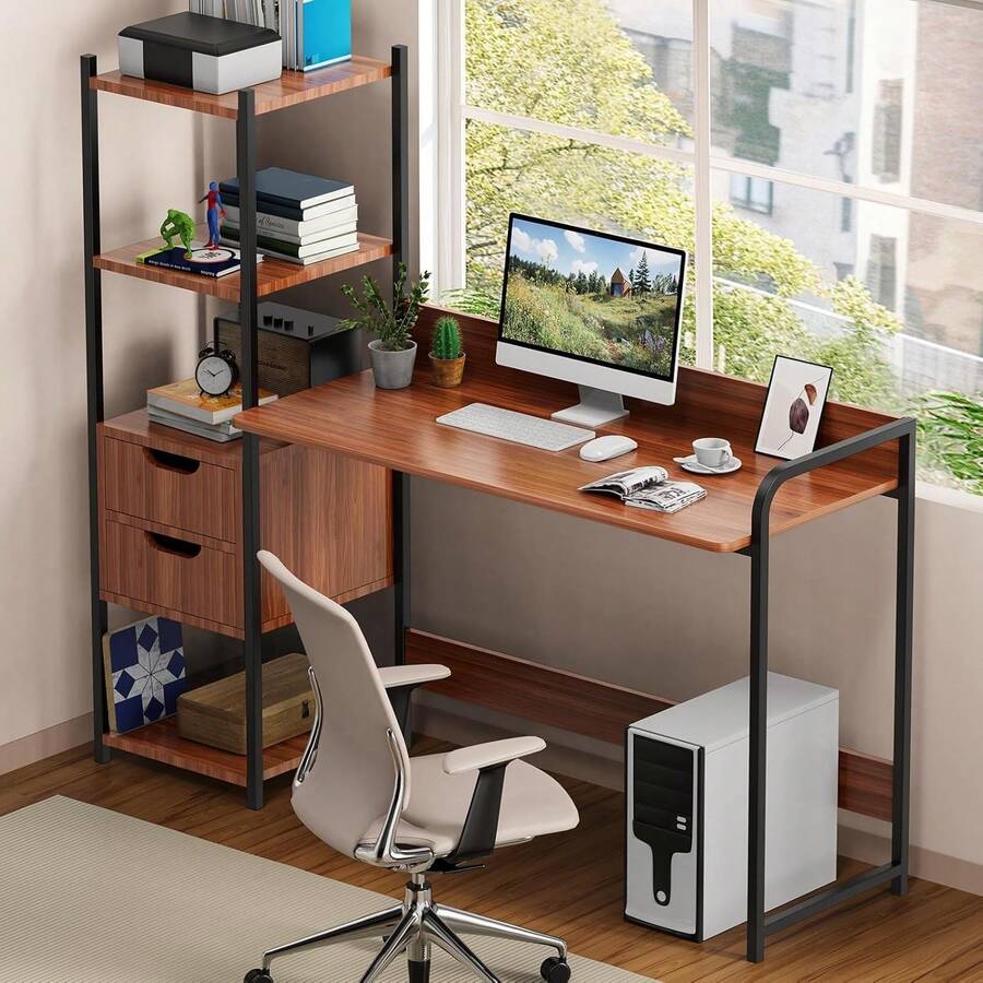 Computer Desk, Office Desk With 2 Drawers And 4 Shelves, Minimalist And Modern Desk, Easy Assembly, Computer Table For Home, Study And Office - 1 - View 1