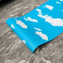 1 Rolo de Papel de Parede Autoadesivo Céu Azul & Nuvens Brancas, Papel de Contato Azul Removível, Adequado para Sala de Estar, Quarto, Cozinha, Hotel, Parede de Bottom de TV, Decoração Doméstica, Adesivo de Parede, Tampo de Mesa de Mármore, Armário, Reforma de Móveis, Papel de Parede Removível DIY - Céu azul e nuvens brancas - Visão 5