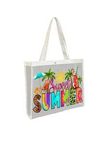 網格托特包套組，印有彩色「Sweet Summer」與遮陽扇、飲料、太陽、椰子樹圖案，網格化妝包，沙灘手提包，休閒度假包，可折疊大容量游泳沙灘包，化妝品收納包，夏季必備，適合學校、度假、假期和返校使用，送給朋友和老師的禮物，理想的返校季禮物 - 彩色 - 查看 19