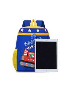 1pc New Cute Cartoon Excavator Print Backpack, Practical Versatile Color Scheme, Zipper Closure Design, Adjustable Shoulder Straps, Suitable For Various Occasions Such As Outdoor Activities, Ample Capacity, Can Easily Hold Daily Essentials. - Multicolor - View 6