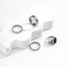 Juego de 4 anillos de acero de titanio estilo europeo y americano para hombres, juego de anillos de moda de alta gama personalizados con goteo de aceite, juego de anillos para hombres - Conjunto de anillos con efecto de goteo de aceite para hombre - Ver 2