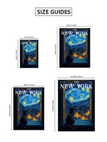1pc Frameless Van Gogh Starry Night Cat New York Magazine Wall Art - Dreamy Window Print Canvas Poster, Hallway Above Door Decor For Bedroom, Apartment, Dorm, Living Room, Room Decor Bedroom, Deko,Prints For Wall, Vintage Decor & Best Gift Choice - Cartoon - View 8