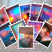 36pcs Holographic Rainbow Glitch Room Stickers Pack | Aesthetic Y2K Vaporwave Retro Bedroom Interior Scene Graphics | Vinyl For Journaling & Scrapbooking - Rectangle - View 2