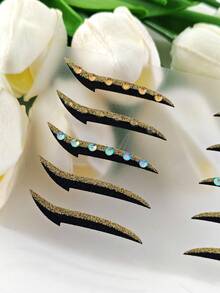 1pc Yellow And Black Rhinestone Eyeliner Face Decoration Sticker, Diamond Eyeliner Sticker, Reusable Eyeliner Sticker, Easy To Use, Suitable For Women's Makeup And Eye Decoration - 彩色 - 查看 5