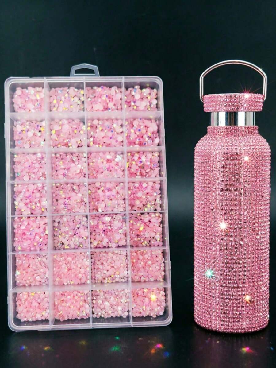 24 piezas de strass rosa para decoración de arte de uñas, resina con parte posterior plana, strass de gelatina DIY para ropa y gemas de uñas - Rosa - Ver 1