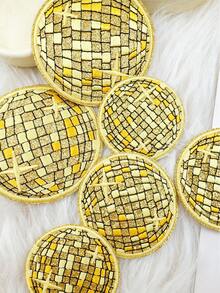 6入金色迪斯可球貼布繡花貼，亮面派對球圖案刺繡燙貼貼布，卡通風格DIY手工藝，適用於衣服、鞋子、帽子、包包等 - 金色 - 查看 5