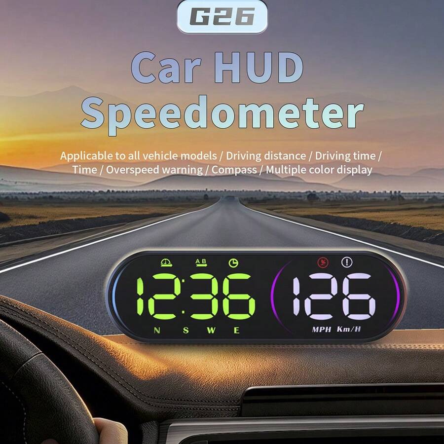 Car G26 HUD Speedometer Display RGB Multi-Color Auto Light Sensing Overspeed Warning Vehicle Electronic Instrument - A - View 1