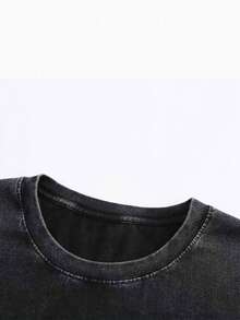 Camiseta para mujer de algodón lavado estilo retro con estampado moderno Retro Streetstyle 47RYeYU1lpU4gmBobdwK7 cómoda moda casual imprescindible para outfits urbanos - Negro - Ver 3