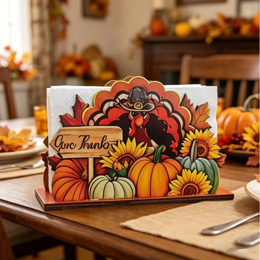 1/2pcs Wooden Turkey Napkin Holder Pumpkin Tissue Organizer Autumn Table Decor Farmhouse Style Paper Dispenser For Dining Room Kitchen Holiday Gift - A - View 1
