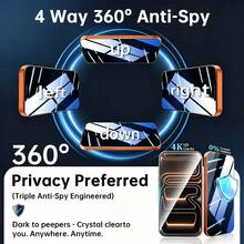 Yezodawee 3片裝 360°隱私螢幕保護貼，附自動安裝套件，相容 iPhone 17/16/15/14/13/12/11/XS Max/XR 系列，9H 鋼化玻璃隱私螢幕保護貼，防刮、防指紋，完美貼合，相容動態島，全螢幕覆蓋保護 - 黑色 - 查看 2