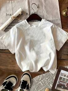 Women'S Fitted T-Shirt With Car Letter Print, Casual Wear For All Seasons - White - View 2