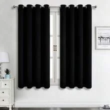 1 pieza/2 piezas Cortinas de unicolor/Cortinas de tela premium con triple tejido aislante y opacas/Cortinas con el mismo color por delante y por detrás/Cortinas con ojales superiores/Cortinas opacas y aislantes para sala de estar y dormitorio/Cortinas de decoración del hogar/Cortinas negras - Negro - Ver 19