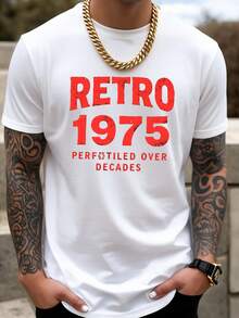 T-shirt graphique d'anniversaire "Rétro 1975" pour hommes, t-shirt décontracté à col rond et manches courtes, Top nostalgique avec impression de texte rouge vintage usé - Blanc - Voir 1