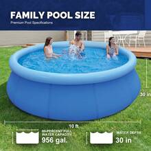 Inflatable Above Ground Pool, Outdoor Top Ring Blow Up Pool Easy Set - 藍色 - 查看 3