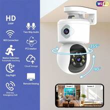 Cámara de WiFi con lente dual de 2MP+2MP, compatible con seguimiento de personas por IA, visión nocturna a color y audio bidireccional, adecuada para del hogar - regalo perfecto - Blanco - Ver 2