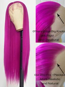 13x4 Rose Red Free Parting Straight Style 30 Inches Synthetic Lace Front Wig With Natural Look, Halloween - Hot Pink - View 6