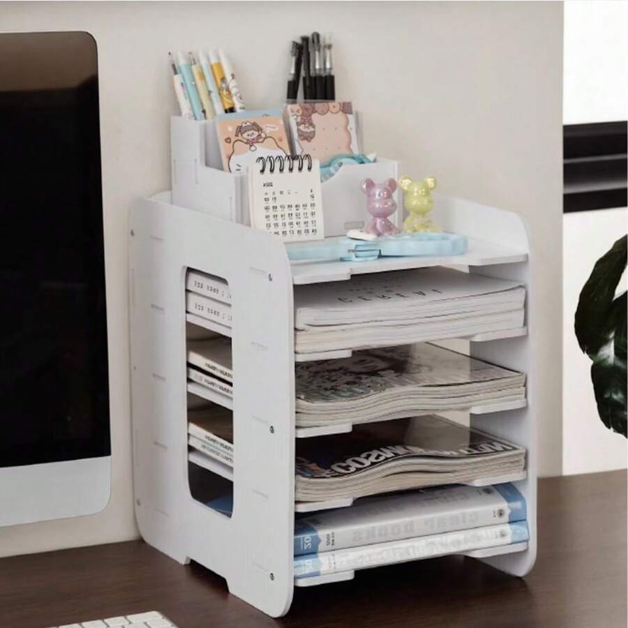 5-Tier File Organizer, Desktop Tray For Paper And Letters, Document Holder, Mesh Office Supply Rack For Books, Magazines And Files, Stackable Horizontal And Vertical Storage Rack For Home And School. - View 1