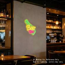 1pc Beer Time Neon Light, LED Wall Lighting, Home Wall Decor, Bar Atmosphere Neon Light, Party, Birthday Gift - Green, Lemon Yellow, Rose Red - View 6