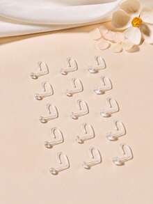 15pcs/Set Sports Style UV Transparent Heart & Star Nose Studs, L-Shape/Spiral/Bone Nose Rings, 18G Nose Piercing Jewelry, Unisex Body Piercing Accessories For Daily Wear - Transparent-a - View 1