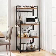 Space-Saving 4-Tier Kitchen Bakers Rack   Microwave Oven Stand With Large Wire Basket, - View 3