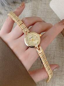 1pc Women's Quartz Watch, Beaded Style, Fashionable Elegant Elegant Design, Suitable For Daily Wear, Birthday/Graduation Gift, Casual Gathering - Gold - View 4