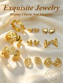 6/9pcs Set. Premium Stainless Steel Women's Jewelry Set, Exquisite Elegant Bracelet And Earring Set, Including Heart And Swirl Line Shaped Earrings, As Well As Heart And Swirl Shaped Bracelets, Multiple Styles, Hypoallergenic Earring Set, Versatile And Elegant, Perfect Gift Choice For Female Friends On Holidays. - Jewelry Set - View 4
