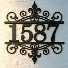 3 Sizes Available! Customized Metal Door Number Plate, Scroll/Baroque Style Front Door Number Plate - House Number Plate - Black - View 8
