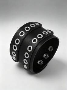 1pc Men's Double Row Metal Round Rivet Bracelet, Fashion Sports Punk Style Hand Accessory, Exquisite Father's Day Gift - Black - View 4