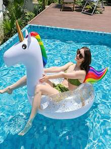 Summer Adult 120cm/90cm Unicorn Swim Ring, Flamingo Swim Ring, Thickened PVC Adult Swim Ring, Water Recreation Inflatable Unicorn Float, Inflatable Water Adult Swim Ring, Outdoor Party Entertainment, Inflatable Floating Boat, Inflatable Upright Swim Ring, Flamingo Inflatable Animal Model, Summer Outdoor Pool Party Floating Swim Ring, Hawaii Beach Party, Summer Essential, Photo Prop - Multiple Styles - View 2