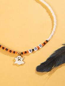 imoli 1 pièce/Collier pendentif fantôme en perles de lettres acryliques d'Halloween, convient pour une fête effrayante et mignonne, accessoire de costume d'Halloween, bijou - 27134-2-couleurs - Voir 8
