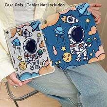 Funda protectora de acrílico cristalino con efecto pintado de astronauta, cohete y planeta, con soporte, compatible con Honor/Apple/ y otros modelos de tabletas populares, plegable anti-doblez, esquinas reforzadas de silicona, función de activación/suspensión automática, ranura para lápiz incorporada, soporte plegable multi-ángulo - Regalo perfecto para las vacaciones - Multicolor - Ver 5