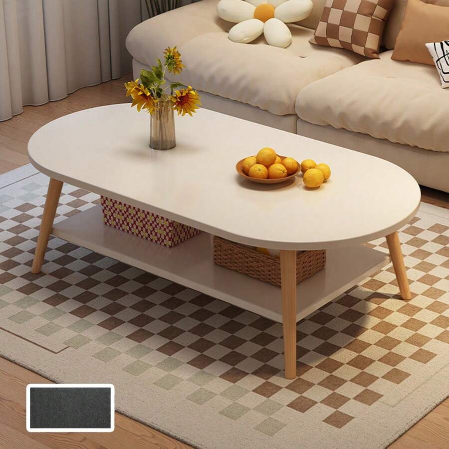Double-Layer Coffee Table, Sofa Tea Table, Outdoor Leisure Side Table, Solid Wood Legs, Low Table, Modern Minimalist Small Table, Suitable For Small Apartments And Living Rooms - White - View 1