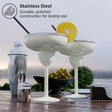 Set Of 2 Cream-Colored Margarita Glasses Made Of Insulated Stainless Steel With Lids, Shatterproof And Vacuum-Sealed. Ideal As A Mother's Day Gift. - 白色 - 查看 7