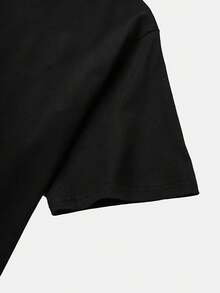 100% Breathable, Comfortable, Loose Fit Women's Short Sleeve T-Shirt With 130tops Print - Black - View 5