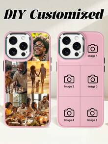 1 pieza Funda de teléfono personalizada con rompecabezas de foto, cubierta de teléfono personalizada DIY con imagen, imagen personalizada para boda, regalo para parejas, amigos, familia, graduación, regalo de aniversario para él, accesorio de carcasa de teléfono protectora personalizada duradera, apta para varios modelos de teléfonos inteligentes - Rosa - Ver 4