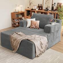 Oversized Chaise Lounge Chair, Cloud Couch With Fluffy Upholstered, Deep Seat Sleeper Sofa Bed With Two Cup Holders, Comfy Boneless Couch No Assembly - Black - View 1