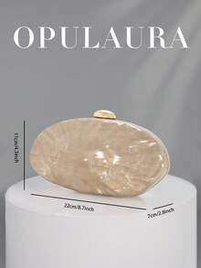 OpulAura 新款時尚不對稱金屬方盒手拿包，歐美風復古迷你方盒晚宴包，正式派對包，雞尾酒會錢包，舞會包，金色婚禮新娘肩背斜挎鏈條包 - 杏色 - 查看 6