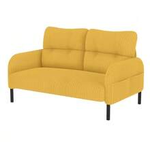 Two-Seater Corduroy Sofa With Comfortable Padding, High Back And Side Pockets, Metal Legs, Integrated Side Pockets, Welcoming Softness And Optimal Support, Perfect For Relaxation Spaces In The Home Office. - Yellow - View 8