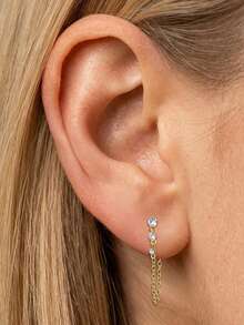 1pc Women's Tassel 925 Sterling Silver Stud Earrings, Classic Cartilage/Helix/Tragus Studs, Flat Back, Suitable For Daily Wear And Parties, Exquisite Jewelry - Gold - View 4