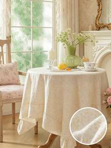 1 pieza Mantel a cuadros minimalista con estilo fresco y ribete de encaje con volantes, adecuado para la decoración diaria de la mesa del hogar - Amarillo - Ver 4