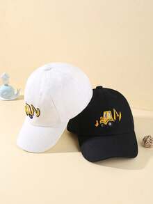 Gorra de béisbol lavada para niños con bordado de excavadora multicolor, casual de moda para exteriores, ajustable, con protección solar, para primavera y verano - Gris Oscuro - Ver 3