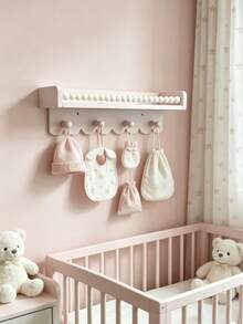 12//3pcs Wavy Edge Wooden Floating Shelves With Beaded Hanging Rod And 4 Hooks, Baby Room Wall Storage Rack, Suitable For Bibs, Hats And Decorations - Multicolor - View 2