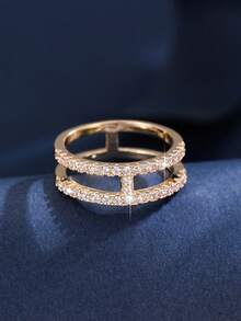 1 buah Cincin Minimalis Geometris Bertatahkan Pave, Desain Mewah Ringan dan Elegan, Aksesori Elegan untuk Perjalanan Sehari-hari yang Mencerahkan Kulit - JZ23967 - View 5