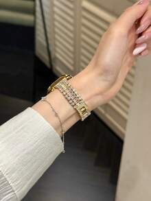 MAPUCE 1PC Luxury Sparkling Triple-Row Dazzling Diamond Metal Watch Band, Compatible With Apple Watch 38/40/41/42/44/45/46/49mm, Suitable For Apple Watch Series Ultra/SE/11/10/9/8/7/6/5/4/3/2/1, Sparkling Ice Sugar Full Diamond Design, Luxurious And High-End, A Fashionable Accessory Watch Band Suitable For Women (Band Only) - Gold - View 3