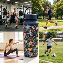 32OZ Insulated Water Bottle Large Capacity 3D Pattern Printed Vacuum Double Wall Thermal Insulation Hot & Cold Water Flask With Handle For Outdoor Sports More Convenient - Multicolor - View 1
