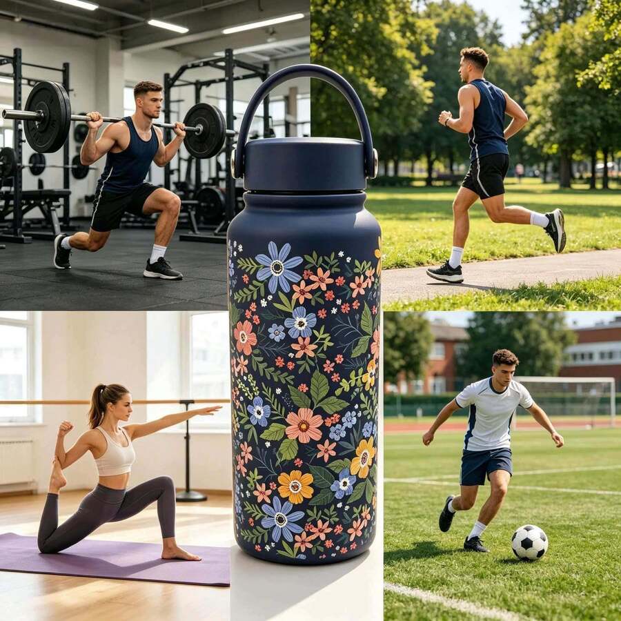 32OZ Insulated Water Bottle Large Capacity 3D Pattern Printed Vacuum Double Wall Thermal Insulation Hot & Cold Water Flask With Handle For Outdoor Sports More Convenient - Multicolor - View 1