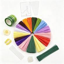800件裝管刷花卉套組,13種混色管刷手工梗,DIY花朵製作套件含說明書、花藝線、花蕊與緞帶,藝術手工藝用品 - 多色 - 查看 8