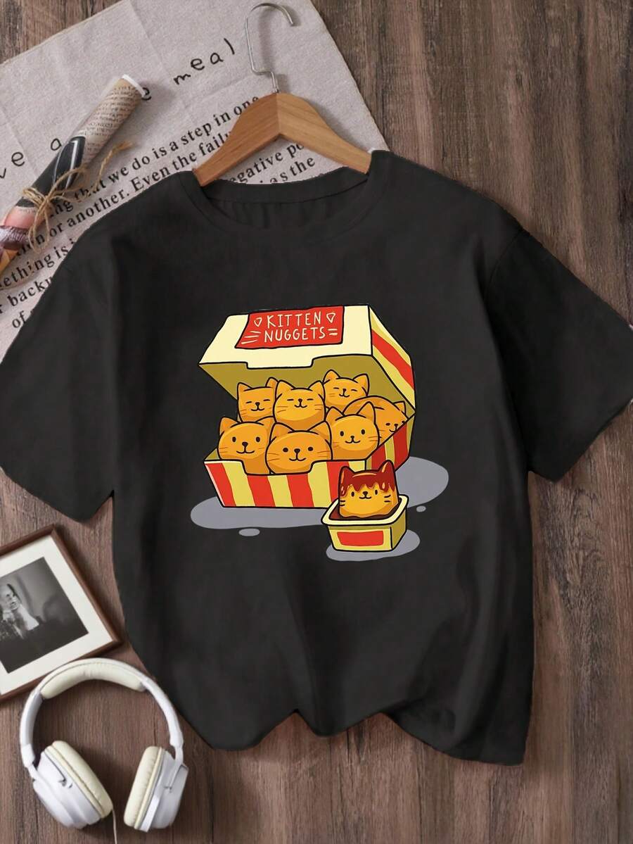 Printed Crew Neck T-Shirt For Girls - Army Green - View 1